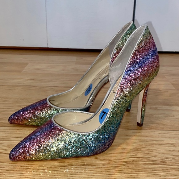 JESSICA SIMPSON rainbow/multicolour glitter pumps/shoes for women size 7.5 NEW - Picture 5 of 8